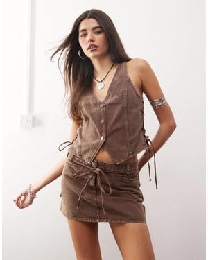 Monki Co-ord Denim Mini Skirt With Tie Belt - Brown