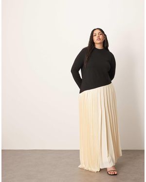 ARRANGE Curve Contrast Fabric Sculpted Maxi Dress With Pleat Skirt - Black