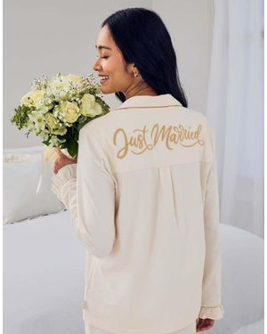 Chelsea Peers Bridal 'Just Married' Revere Nightwer Set With Ruffle Hem And Cuff - Natural