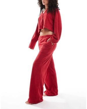 Loungeable Soft Fuzzy Wide Leg Trousers - Red