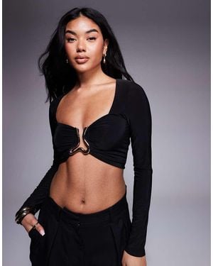 River Island Wavy Trim Crop Top - Black
