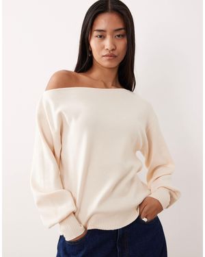 Threadbare Off Shoulder Slouchy Sweatshirt - Natural