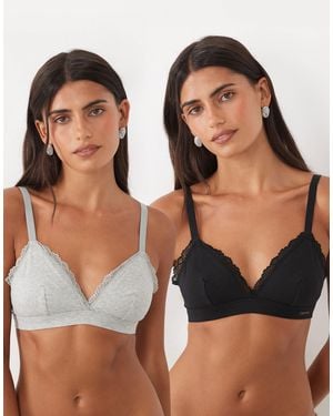 Calvin Klein 2-pack Cotton Lace Detail Triangle Bras - Black