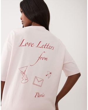 Gina Tricot Oversized T-Shirt Met Korte Mouwen En 'Love Letters From Paris'-Print - Roze