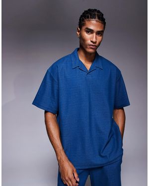 ADPT Split Neck Texture Polo Shirt - Blue
