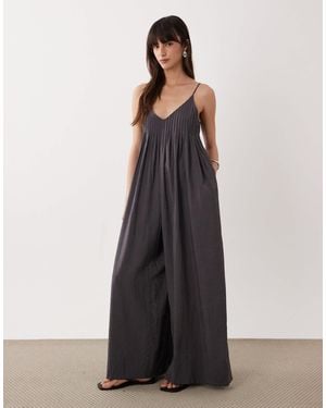 ASOS Wide Leg Jumpsuit With Pintuck Detail - Gray