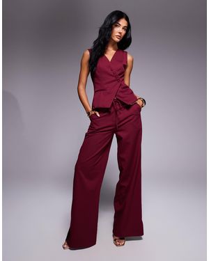 Kaiia Exclusive Tailo Tie Waist Wide Leg Pants Co-ord - Red