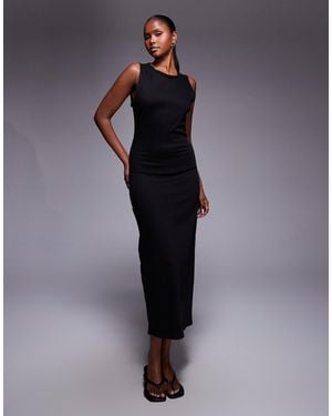 ASOS Denim Bodycon Slash Neck Midi Dress - Blue