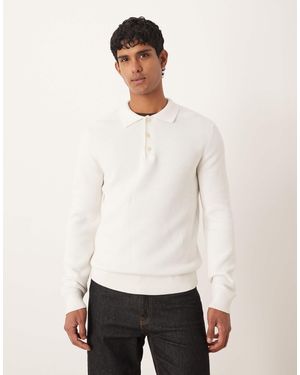 SELECTED – gestricktes polohemd aus 100% baumwolle - Weiß