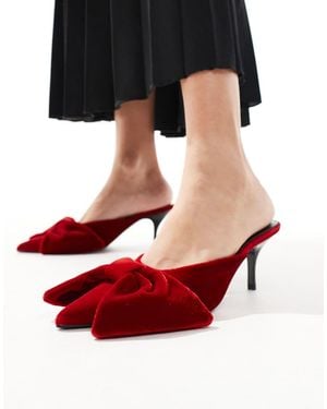 Pull&Bear Puntige Schoenen Met Hak En Strikdetail - Rood
