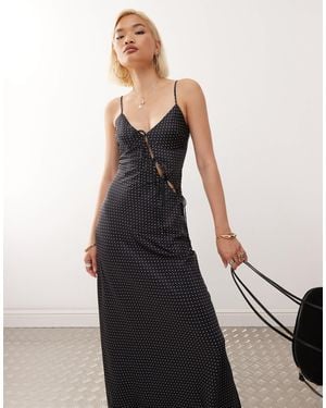 Lioness About A Girl Asymmetric Bow Tie Cutout Detail Satin Maxi Dress - Black