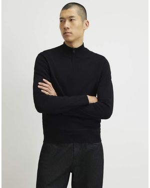 River Island Slim Fit Half Zip Jumper - Blue