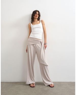 TOPSHOP Scarf Tie Detail Soft Pants - Natural