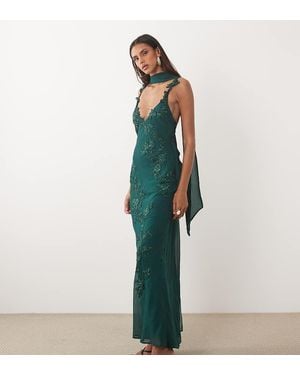 ASOS Asos Design Tall Maxi-Jurk Met Cami, Bloemenprint En Versiering, Met Sjaal - Groen