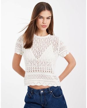 ONLY Short Sleeve Crochet Top - White