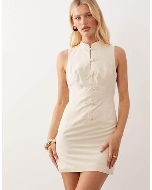 ASOS Linen Blend Mandarin Collar Mini Dress - Natural