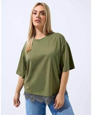 Yours Clothing Lace Hem T-Shirt - Green