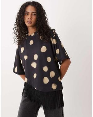 ASOS Premium Oversized Asymmetrisch T-Shirt Met Franjes En Polkadotprint - Meerkleurig