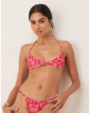 Motel Laufey Swirl Print Bikini Top - Pink