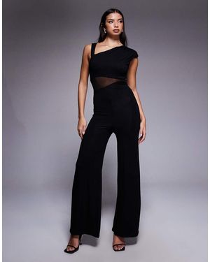 ASOS Cut Out Mesh Panelled Jumpsuit - Blue