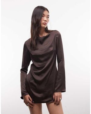 Monki Long Sleeve Drape Satin Mini Dress - Natural