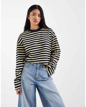 ONLY T-Shirt Oversize A Maniche Lunghe Gialla E Blu A Righe