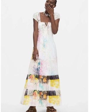 Desigual Jurk Van 100% Katoen Met Korte Mouwen - Wit