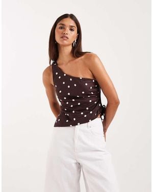 Cotton On Linen Asymmetric Shoulder Top - White