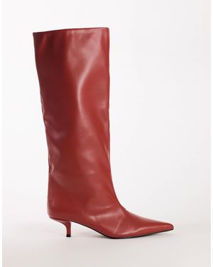 TOPSHOP Tina kniehoher stiefel mit kitten-heel aus echtem leder - Rot