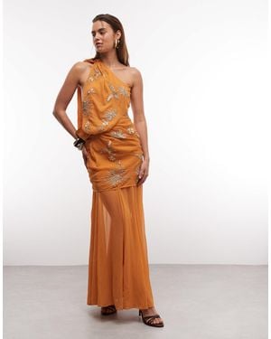 ASOS Floral Embellished Halter Maxi Dress - Brown