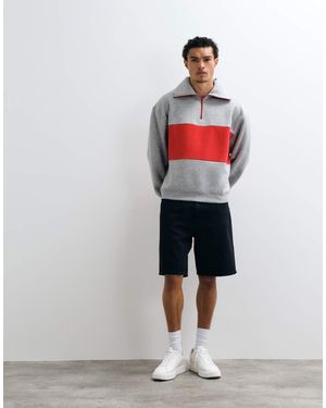 ASOS Oversized Half Zip Sweatshirt With Contrast Zip And Chest Panel - White