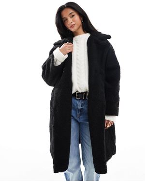 Don't Think Twice Dtt petite – zweireihige longline-jacke aus teddyfell - Schwarz