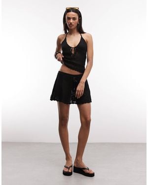 Monki Floral Crochet Beach Mini Skirt - Black