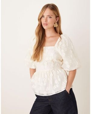 Y.A.S Puff Sleeve Jacquard Woven Top - White