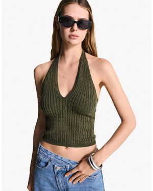 Bershka Top dos nu en maille torsadée - Vert