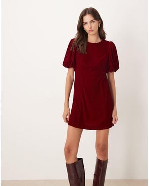 Nobody's Child Boston Velvet Puff Sleeve Mini Dress - Red