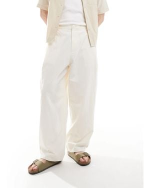 Pull&Bear Crinkle Textured Trousers - White