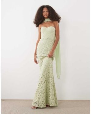Six Stories Lace Corset Maxi Dress With Scarf Neck - Green