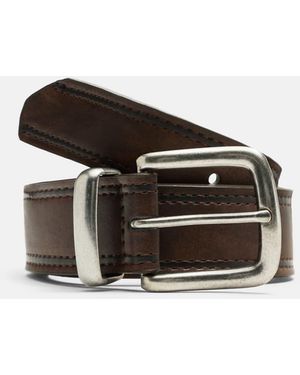 Pull&Bear Leather-effect Stitched Belt - Black
