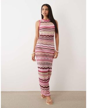 Kiwi & Co Walking On Sunshine Crochet High Neck Sleeveless Maxi Beach Dress - Red