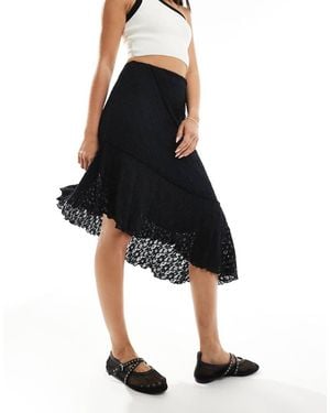 New Look Asymmetric Midi Lace Skirt - Black