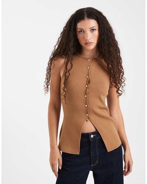 New Look Chaleco Color Camel Abotonado De Punto De -Neutro - Azul
