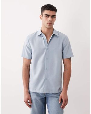 New Look Camicia Azzurra Effetto Lino Con Rever - Blu