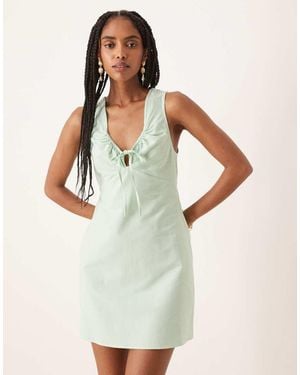 ASOS Vestido Corto Con Cuello Fruncido De - Verde