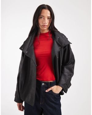 ASOS Asymmetric Leather Look Funnel Bomber Jacket - Red