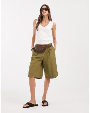 JJXX Pantalones Cortos Caquis Estilo Bermudas Con Pinzas Delanteras-Verde