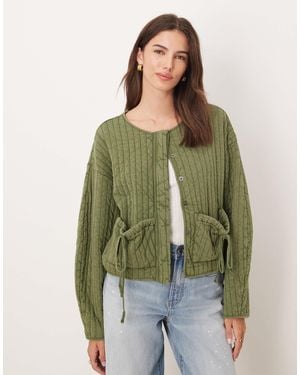 ASOS Quilted Jacket With Bow Pocket Detail - Green