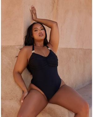 Moda Minx Curve x bernadette afia – amour – geraffter badeanzug - Blau