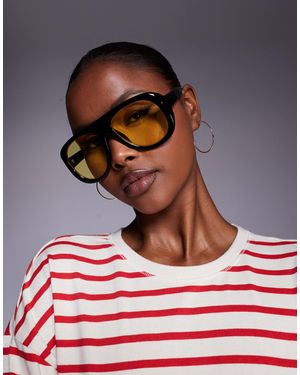 Kaiia Exclusive Chunky Yellow Lens Aviator Sunglasses - Black