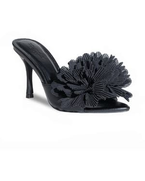 SEQWL High Heel Pointed Toe Mules With Maxi Pom-Pom Detail - Black